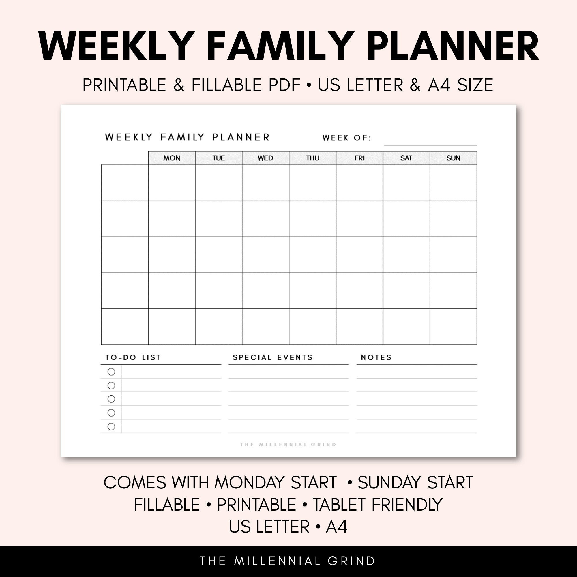 Lægge sammen forslag straf Weekly Family Planner Printable Instant PDF Download - Etsy