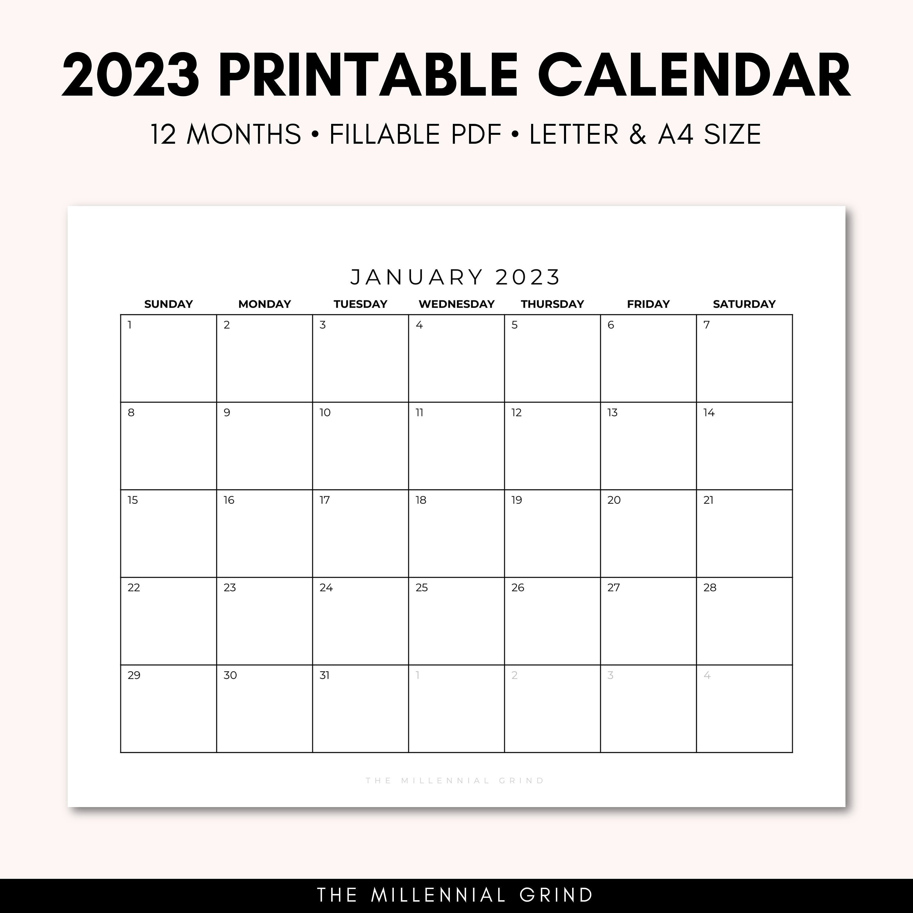 2023 12 Month Printable Calendar Printable Calendar 2023