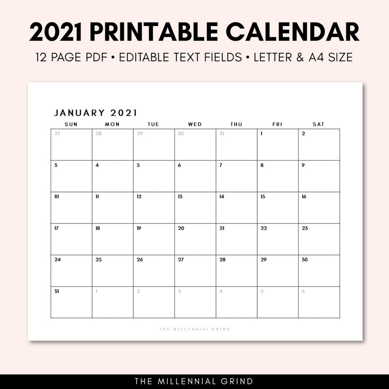 2021 Calendar Printable 2021 Calendar Template 2021 | Etsy