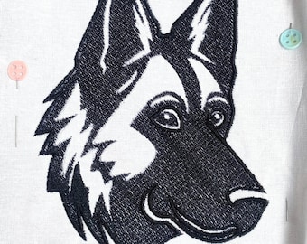 Diseño de bordado de cara de pastor alemán: Perro de un solo color (bastidor de 5x7) (Diseño digital)