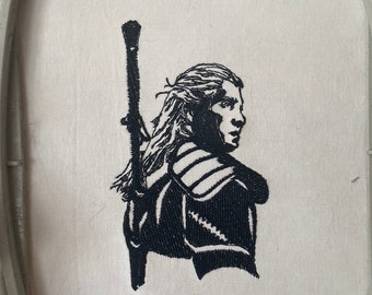 The Witcher, Geralt of Rivia machine embroidery design. The Witcher silhouette embroidery design. The Witcher decor. For the hoop 4x4