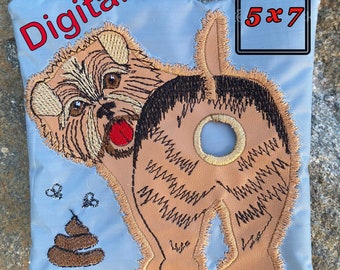 Diseño de bordado a máquina para dispensador de bolsas de excrementos de ITH Norfolk Terrier (bastidor de 5 x 7 pulgadas) (patrón digital)