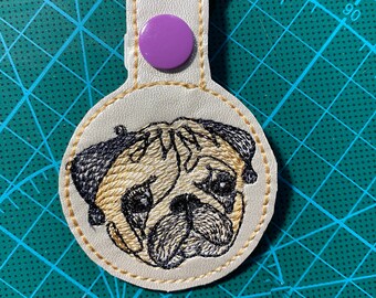 ITH Pug Face Key Fob Machine Embroidery Design (4x4 Hoop)
