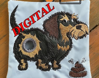 Diseño de bordado a máquina para dispensador de bolsas para excrementos de perro salchicha ITH (bastidor de 5 x 7 pulgadas) (patrón digital)