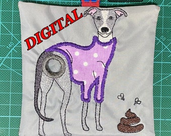 Greyhound in Sweater Poop Bag Dispenser ITH Machine Embroidery Design (5x7 Hoop) (Digital Design File)