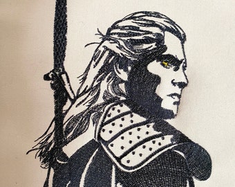 The Witcher, Geralt of Rivia machine embroidery design. The Witcher silhouette embroidery design. The Witcher decor. For the hoop 7x10