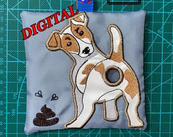 ITH Jack Russell Poop Taschenspender Maschinenstickerei Design. Kotbeutelhalter Design. Jack Russell Applikation. Für Hoop 5x7 und 4x4