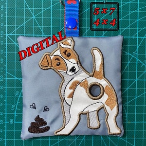ITH Jack Russell Poop bag dispenser machine embroidery design. Poop bag holder design. Jack Russell applique. For hoop 5x7 and 4x4