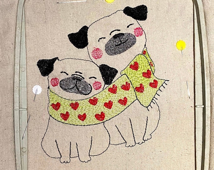 Pugs Embroidery Design. Pug Love. Pug Machine Embroidery Design. Pug ...