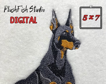 Diseño de bordado de perro dóberman: bastidor de 5 x 7 (diseño digital)