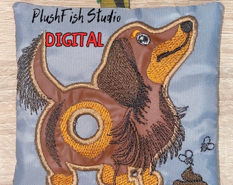 Diseño de bordado a máquina para dispensador de bolsas para excrementos de perro salchicha ITH (bastidor de 5 x 7 pulgadas) (patrón digital)