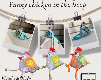 Diseño de bordado de juguete de pollo de Pascua ITH: Gallina con flecos, aro de 5x7 (descarga digital)
