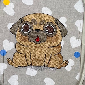 Pug embroidery design. Sitting pug. Pug machine embroidery design. Cute pug puppy embroidery design. Dog embroidery design. For the hoop 4x4