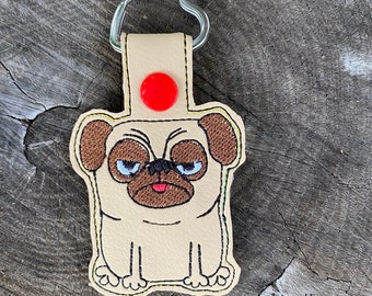 ITH Angry Pug Keyfob Machine Embroidery Design (4x4 Hoop) (Digital Download)