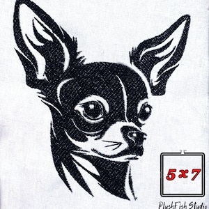 Chihuahua face embroidery design. Dog face one color embroidery. Chihuahua head digital design. Hoop 5x7