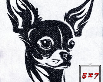 Diseño de bordado de cara de chihuahua: Cabeza de perro de un solo color (bastidor de 5x7) (Diseño digital)
