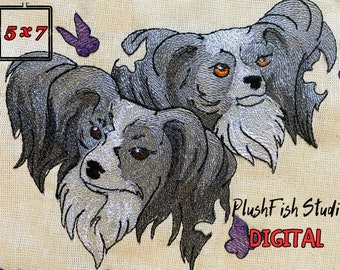 Diseño de bordado de retrato de perro Papillon (bastidor de 5x7) (digital)