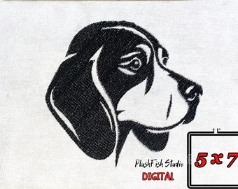 Diseño de bordado de cara de beagle: Cabeza de perro de un solo color (bastidor de 5x7) (Diseño digital)