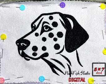 Diseño de bordado de cara de perro dálmata: Un color (Descarga digital)