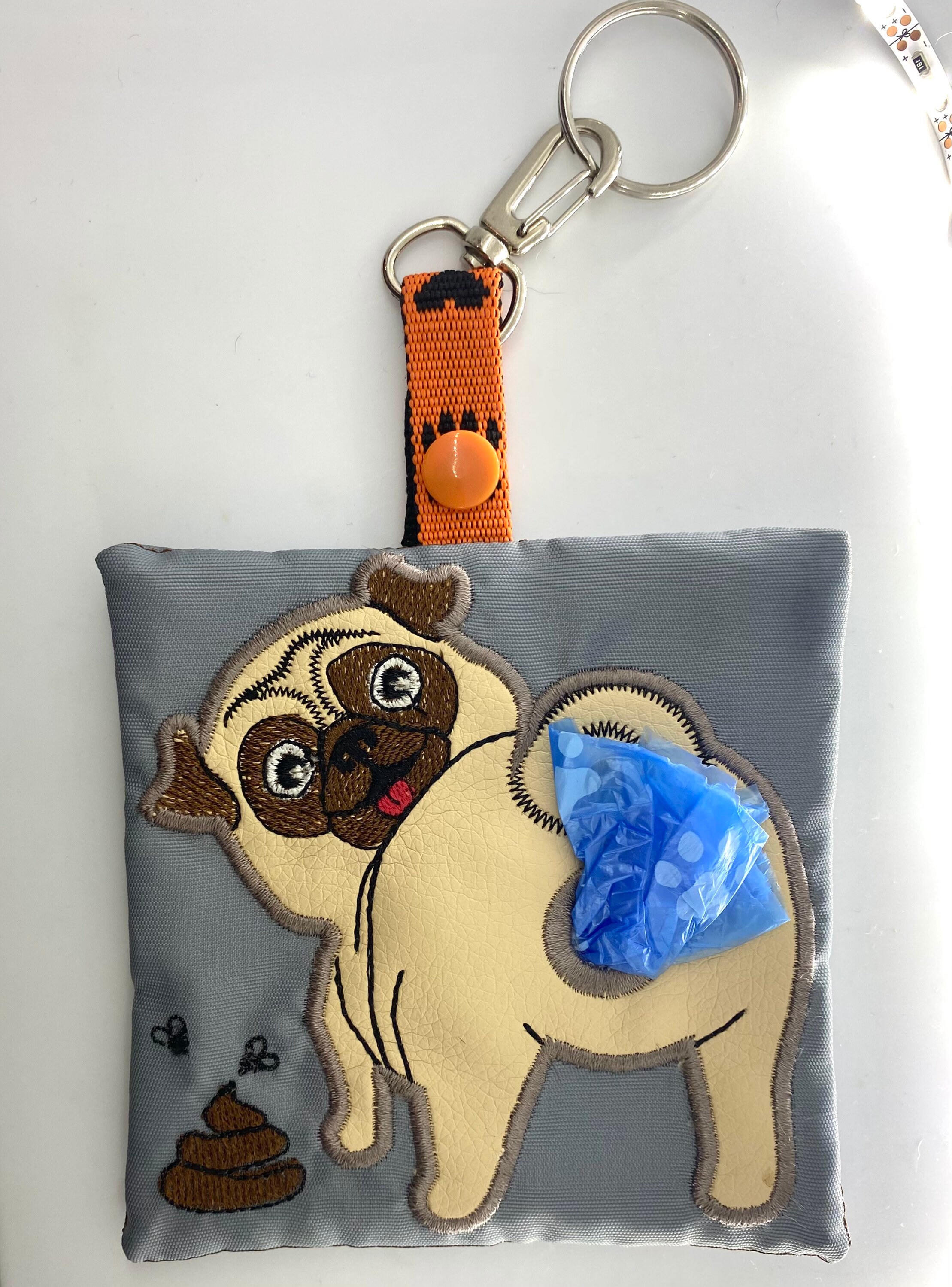 Poop bag holder poop bag dispenser with fawn pug appliqué and Etsy