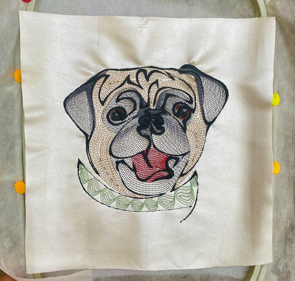 Pug embroidery design. Pug face 3D effect. Pug machine Etsy
