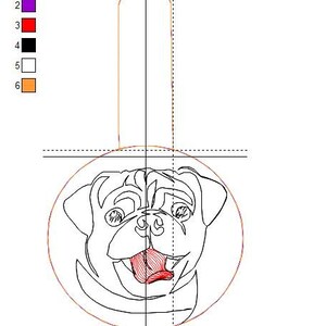 ITH Pug key fob machine embroidery design. Pug face embroidery. Key chain, snap tab in the hoop embroidery design. For the hoop 4x4 image 5