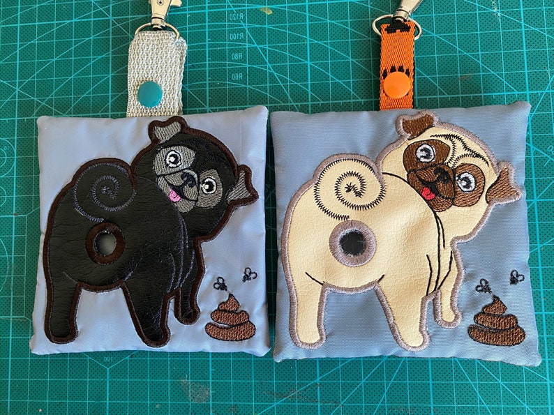 ITH Pug Poop bag dispenser machine embroidery design. ITH dog Etsy