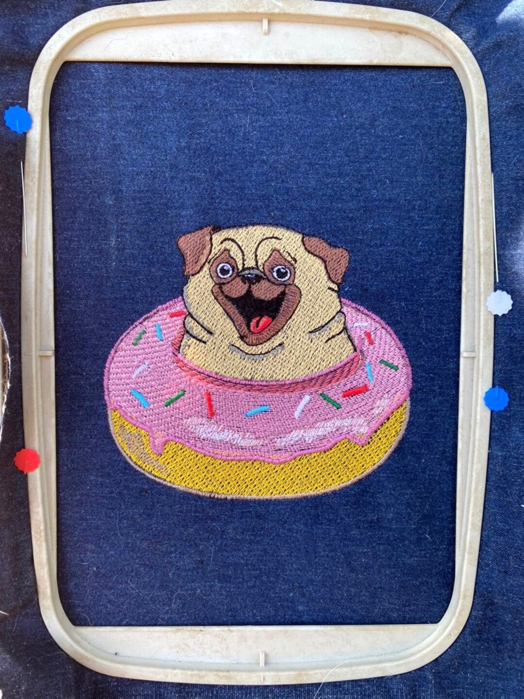 Pug Embroidery Design. Pug Donut Embroidery. Pug Machine Embroidery ...