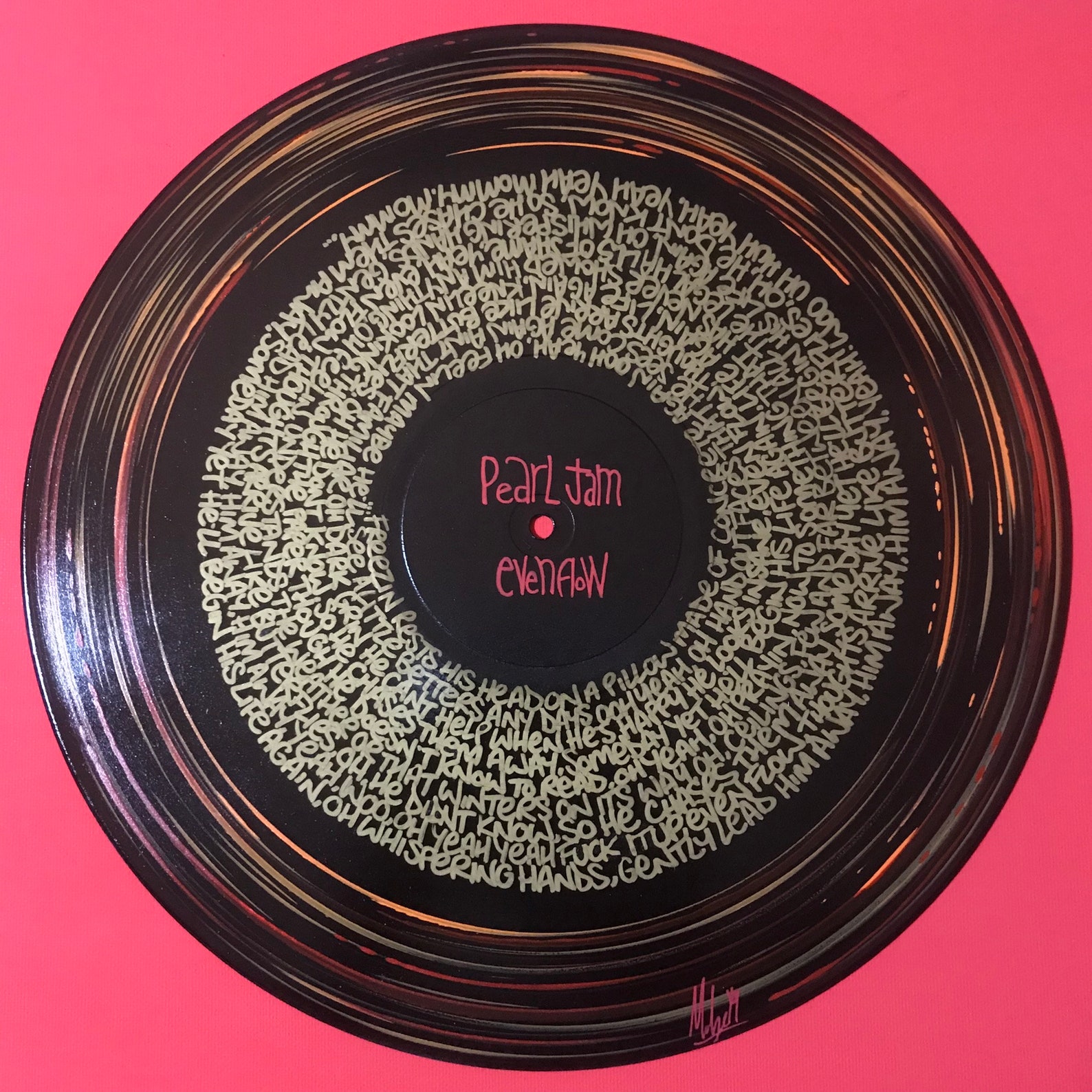 Pearl Jam Even Flow lyrics hand painted on 12 vinyl record | Etsy