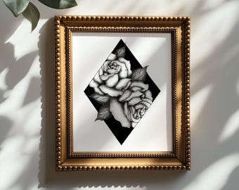 Vintage Roses Art Print, Minimalism Floral Sketch