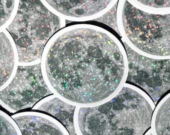 Moon Glitter Sticker, Celestial Vinyl Decal, Lunar Stationary
