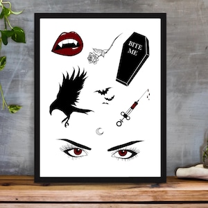 Vampire Flash Sheet Art Print, Gothic Horror Tattoo Illustration, Unframed