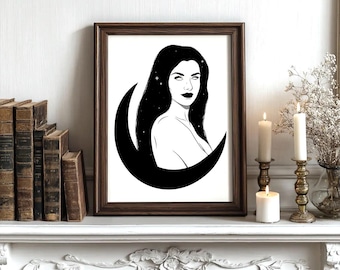 Moon Goddess Art Print, Selene Portrait, Mythology Wall Decor