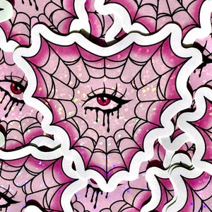 Spiderweb Heart Glitter Sticker, Gothic Eye Vinyl Decal, Occult Aesthetic Stationary, Pastel Goth Holographic Stationary, Spider Lover Gift