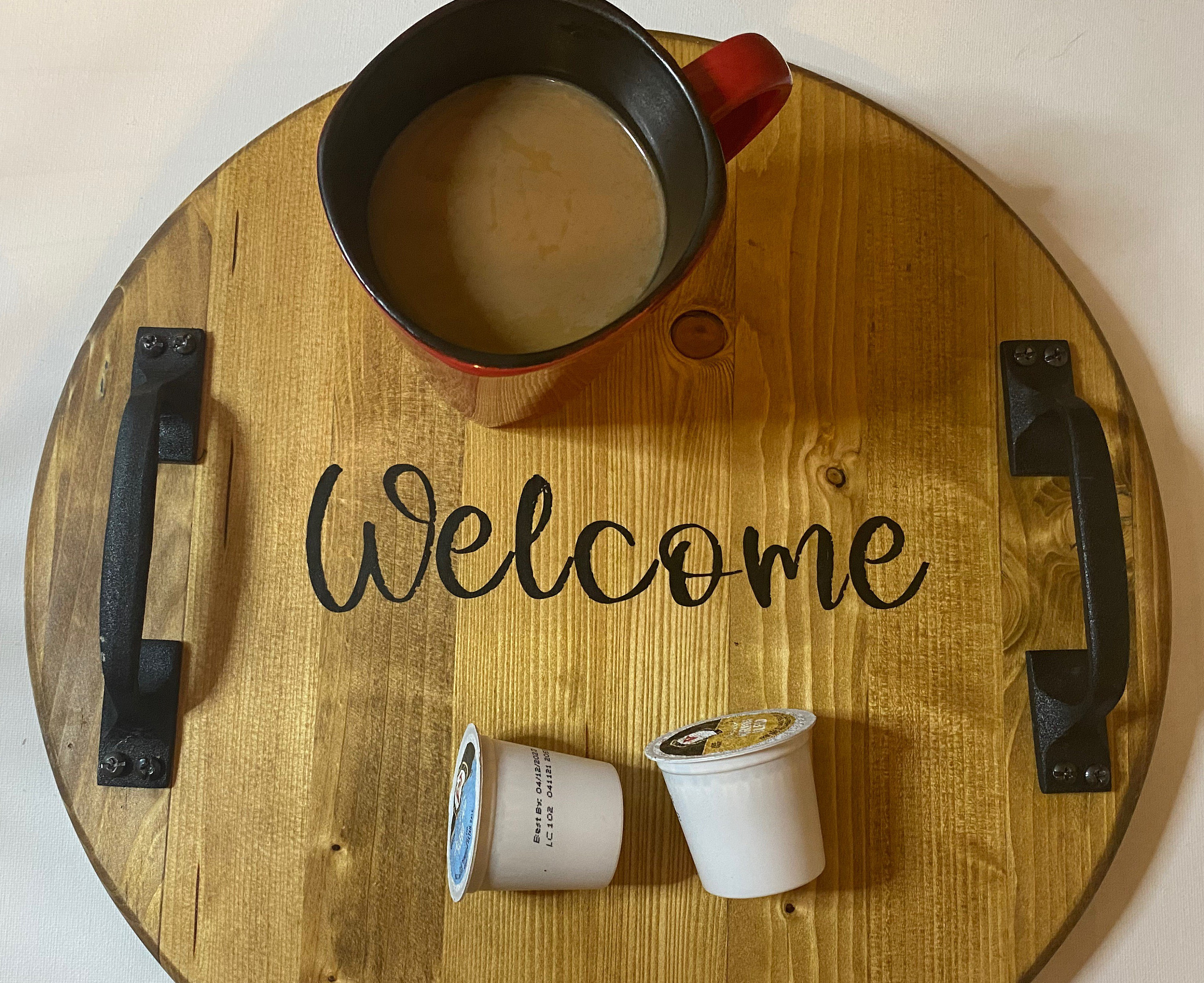 Round Serving Tray With Handles Etsy