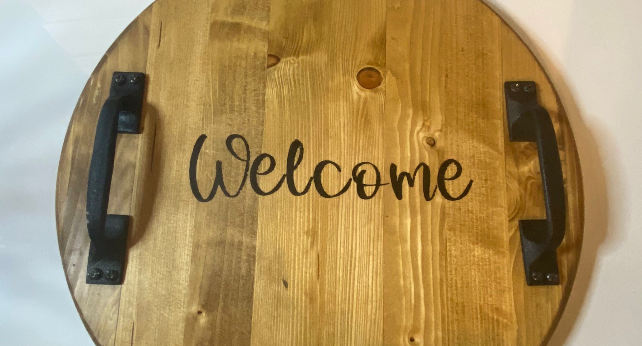 Round Serving Tray With Handles Etsy