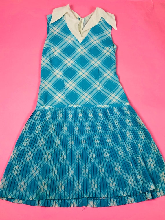 Vintage 60s Blue and White Dropwaist Dress - image 5