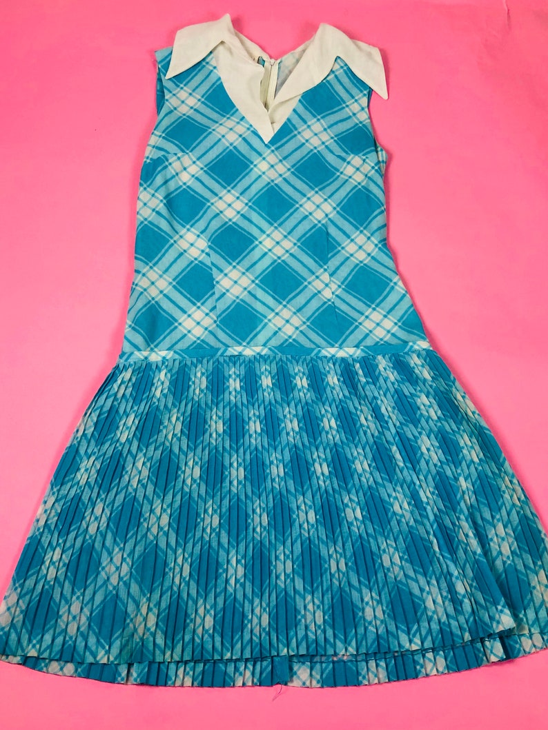 Vintage 60s Blue and White Dropwaist Dress image 5