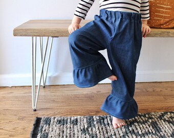 girls denim ruffle pants
