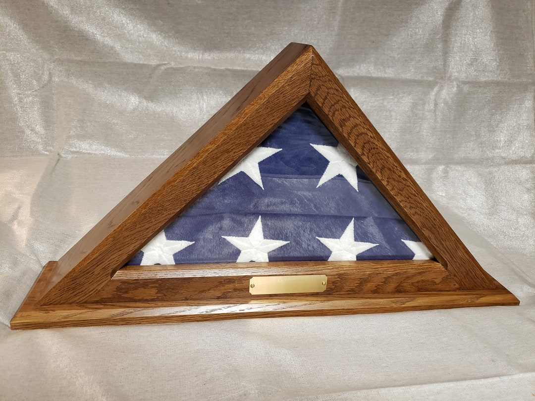 Solid Oak American Flag Display Box Case Military Veteran Shadow Box