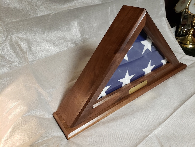 Solid Walnut American Flag Display Box Case Military Veteran Shadow Box
