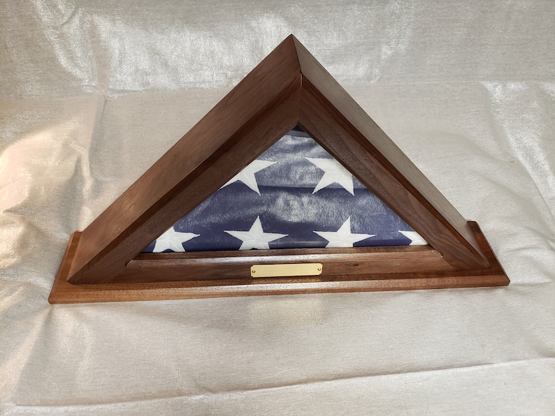Solid Walnut American Flag Display Box Case Military Veteran Shadow Box