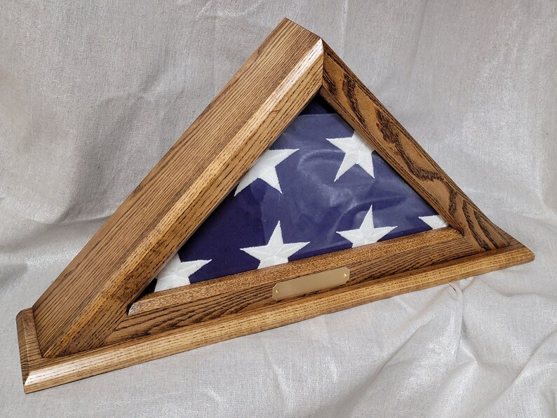 Solid Ash Medium Stained American Flag Display Box Case Military