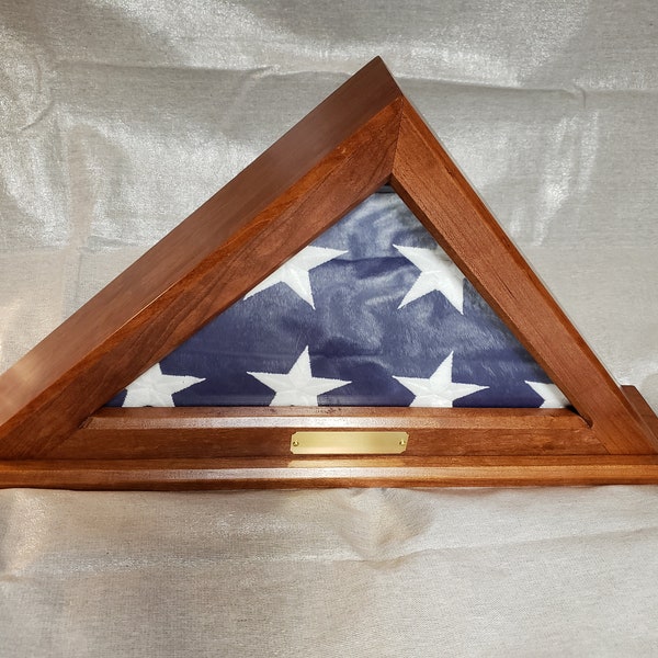 Solid Cherry American Flag Case Display Box Case Military Veteran Shadow Box Funeral Burial