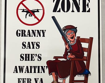 Señales metálicas de 8 x 12 que indican zona prohibida para drones. Impresión personalizada.