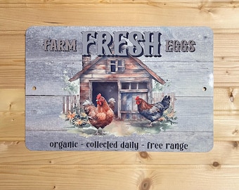 Letrero impreso de aluminio de 8 x 12 "Huevos frescos de granja"