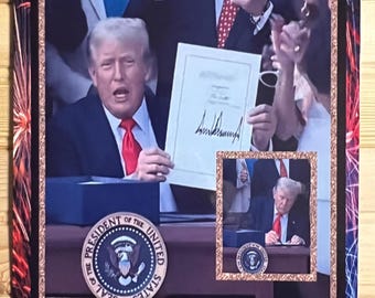 Impresión de recuerdo personalizada de la Firma del Gran Billete. Letrero metálico de 8 x 12 pulgadas.