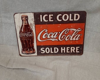 Ice Cold Coca Cola Sold Here 1989 Tin Sign, 17 X 12, Retro Coke