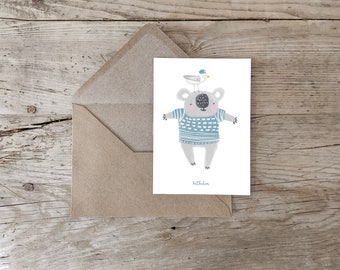 Postcard, Greeting Card A6, Blue, Koala, Sea & Seagull