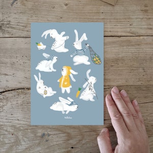 Postkarte, Poster A5, Hasen, Grußkarte, Ostern, Matrosen, Hasenbande & Meer